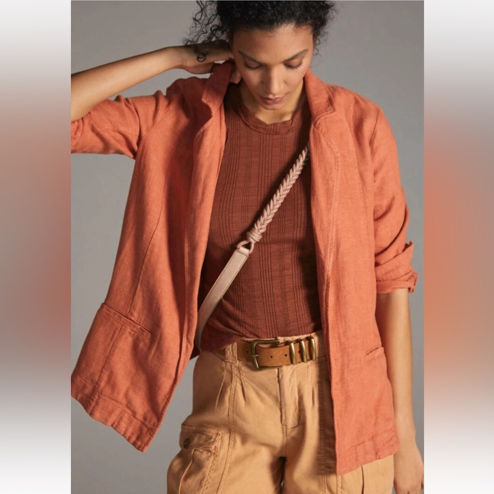 Anthropologie Vintage Washed Linen Blazer Terracotta size 6 NWT NEW